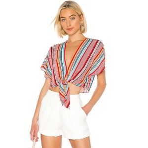 Alice + Olivia Lydia Tie Front Top NWT Sport Stripe Multi XS